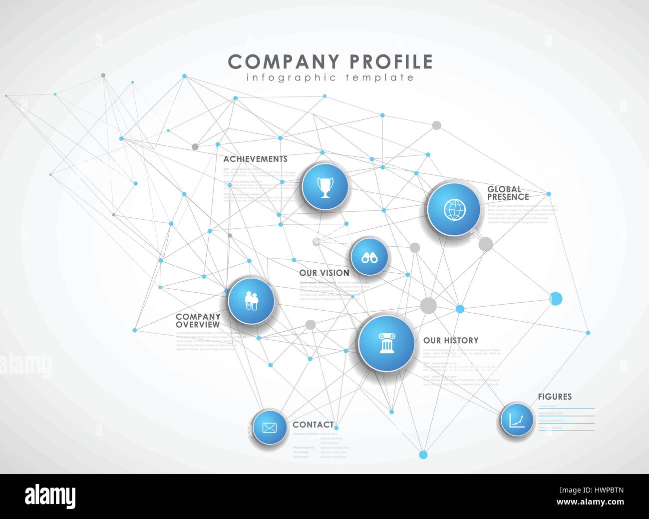 Profil de l'entreprise aperçu le gabarit avec les cercles bleus et points - version light. Illustration de Vecteur