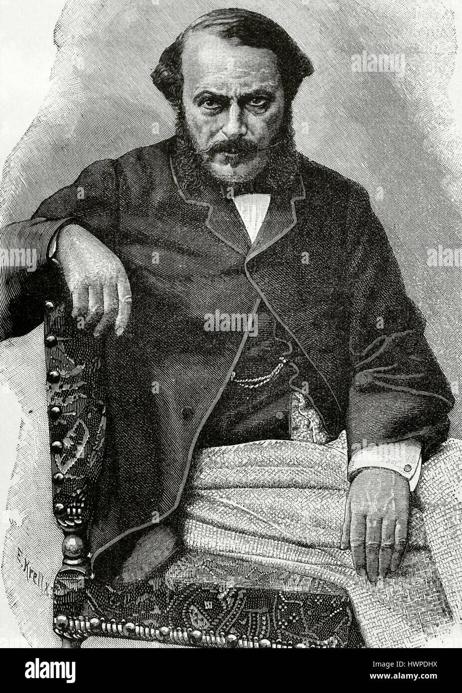 Jean Gilbert Victor Fialin, duc de Persigny (1808-1872). Diplomate et homme d'état du Second Empire. Portrait. La gravure. Banque D'Images