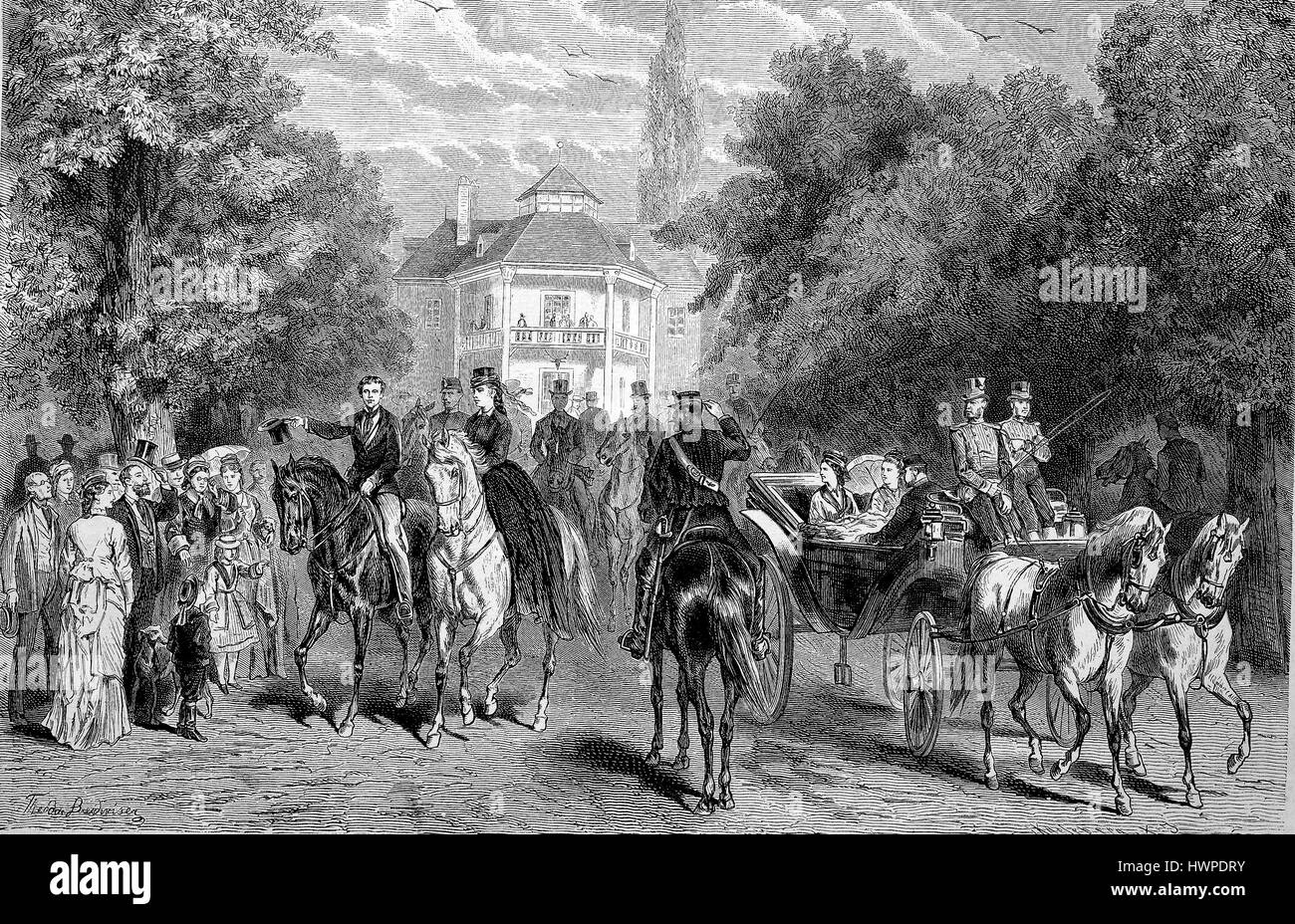 La maison d'été à la haute société dans le Prater de Vienne, Vienne, Autriche, la reproduction d'une gravure sur bois originale de l'année 1882, l'amélioration numérique Banque D'Images