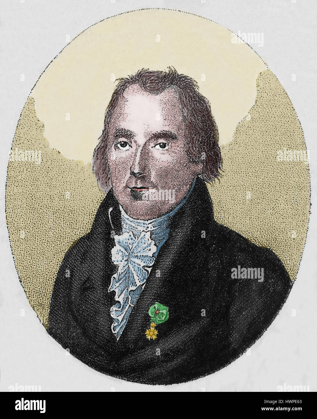 Pierre-Simon de Laplace (1749-1827). Astronome et mathématicien français. Gravure, 1883. Portrait. De couleur. Banque D'Images
