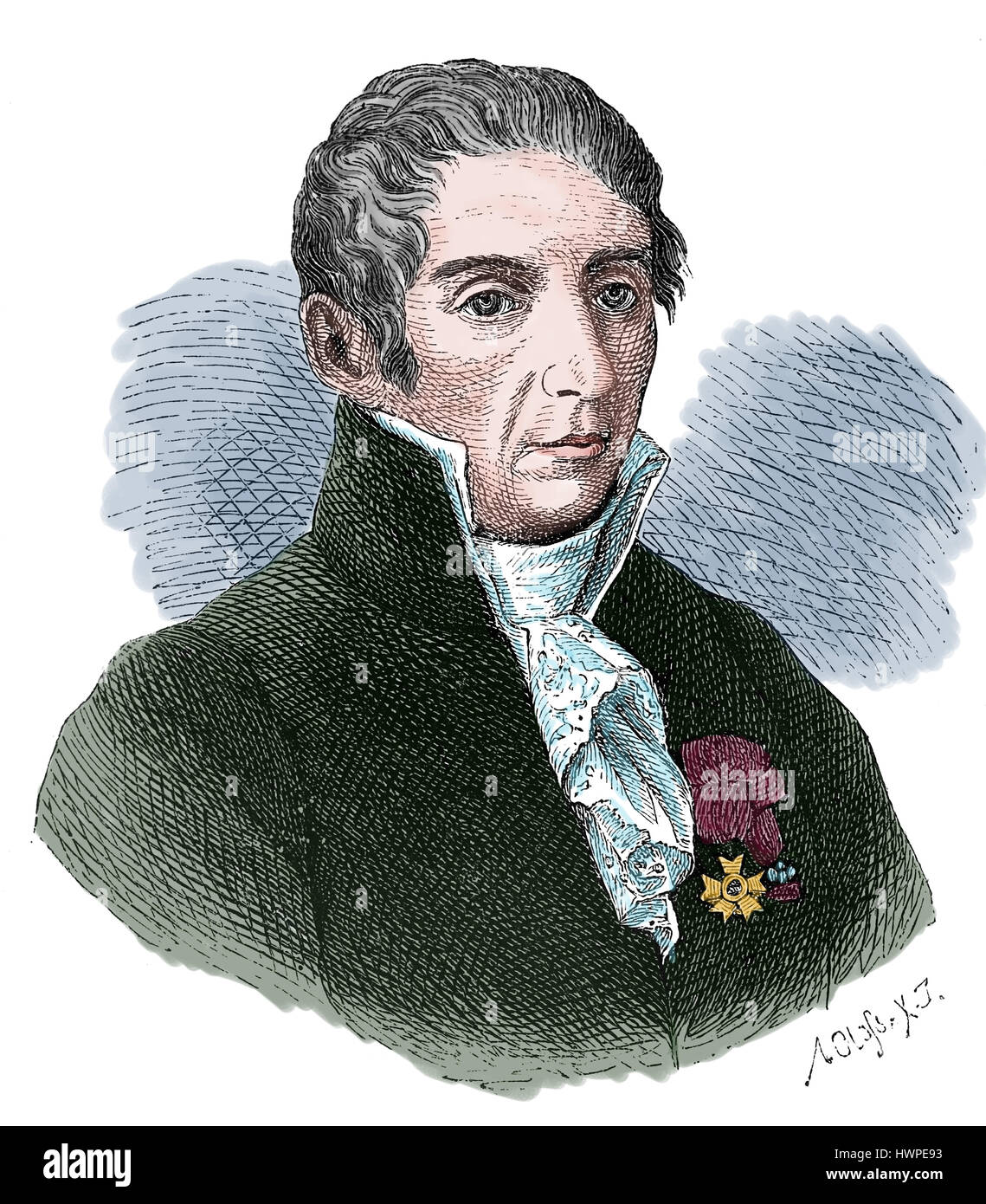 Alessandro Volta (1745-1827). Physicien, chimiste italien et pionner de l'électricité. Gravure, 1883. Banque D'Images