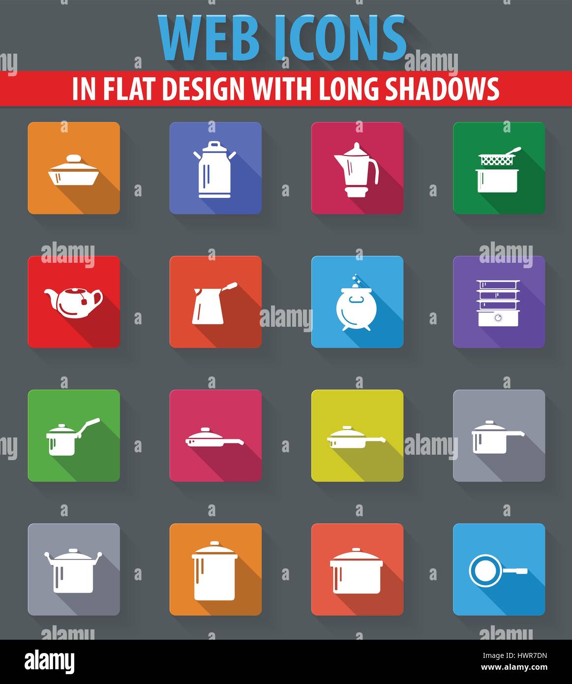 Icônes web plats dans télévision design avec de longues ombres Illustration de Vecteur