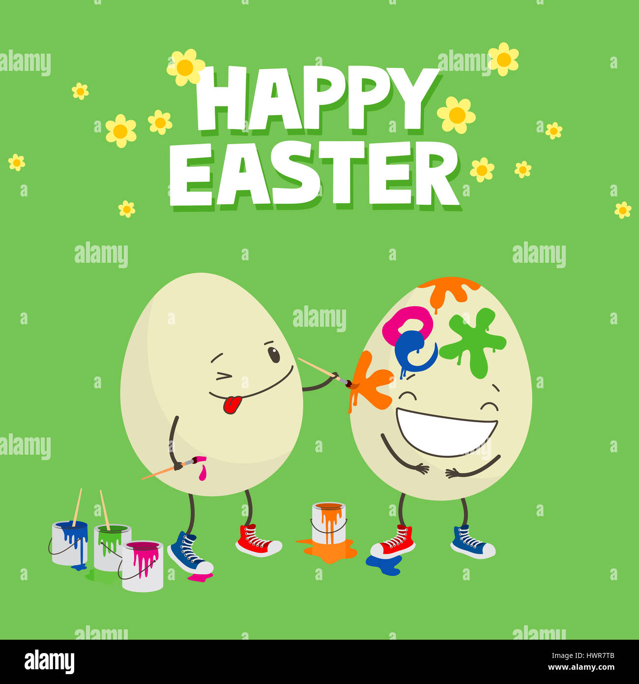 Un œuf de Pâques décorer avec un autre pinceau. Cute cartoon carte de souhaits Banque D'Images