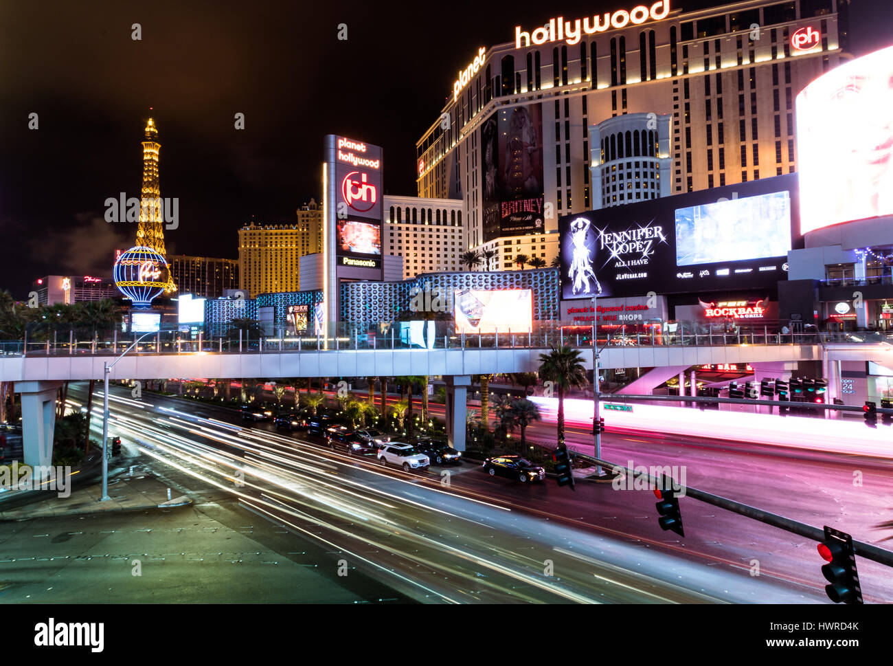 Las Vegas Strip et Planet Hollywood Hotel et Casino de nuit - Las Vegas, Nevada, USA Banque D'Images