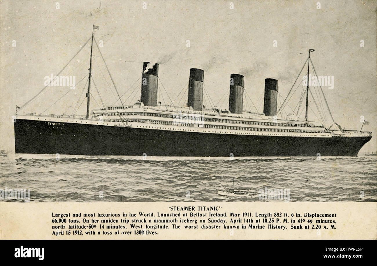 RMS Titanic lancé, 31/05/1911. La White Star Liner à flot. Construit par Harland & Wolff de Belfast. La steamship a coulé le 15 avril 1912 lors de son voyage inaugural de Southampton et Cherbourg à New York, après avoir heurté iceberg au large des côtes de Terre-Neuve, avec la perte de 1 635 passagers et membres d'équipage. Banque D'Images