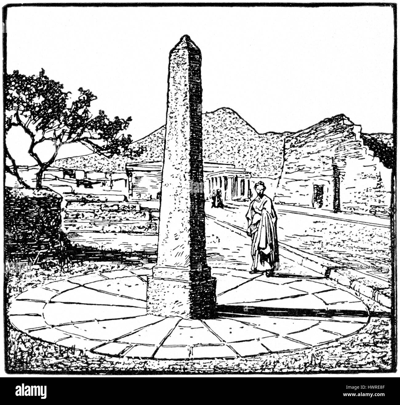 Une stèle antique utilisé ( gnomon gnomon est la partie d'un cadran solaire qui jette une ombre). Lorsque l'ombre du gnomon réduit à sa longueur la plus courte il indiquait 12h00. Banque D'Images