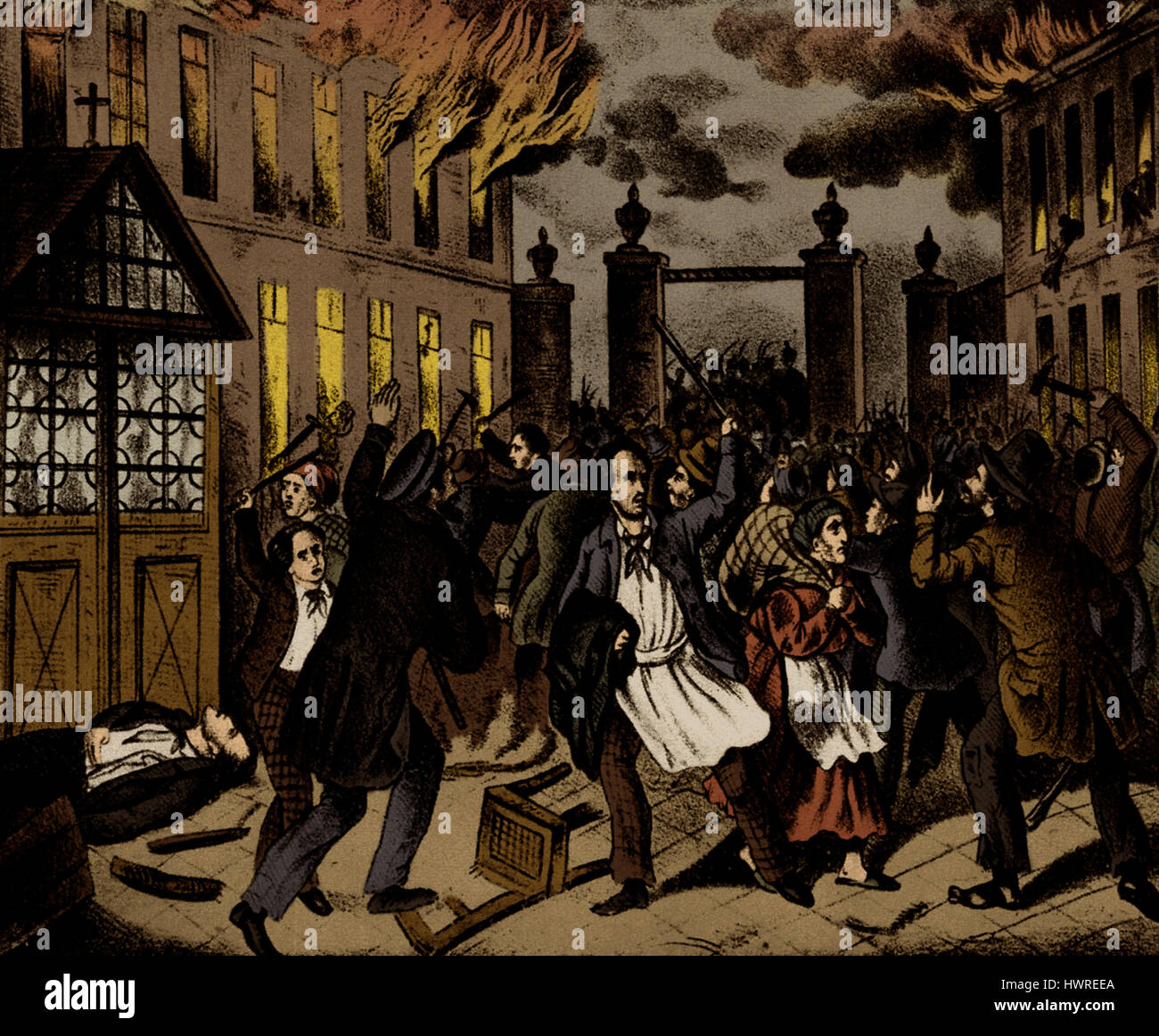 Révolution autrichienne : des barricades sur St. Marxer Linie, Vienne. 1848. Près de murs de la ville. La lithographie. De mars 1848 à juillet 1849, l'Empire autrichien des Habsbourg était menacée par les mouvements révolutionnaires Banque D'Images