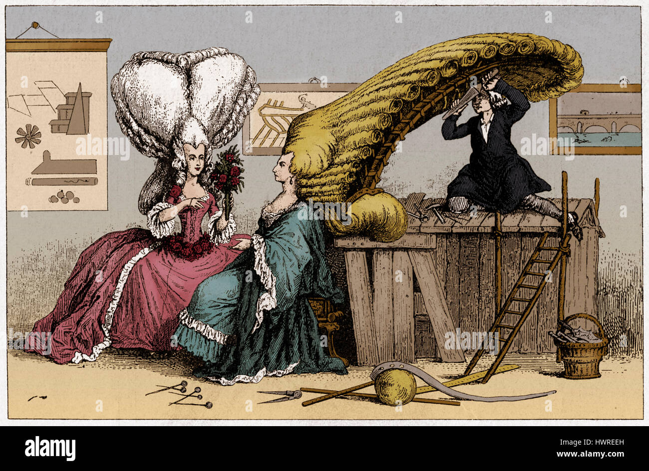 La satire de la caricature française du xviiie siècle la mode des perruques  énormes. 1785 Photo Stock - Alamy
