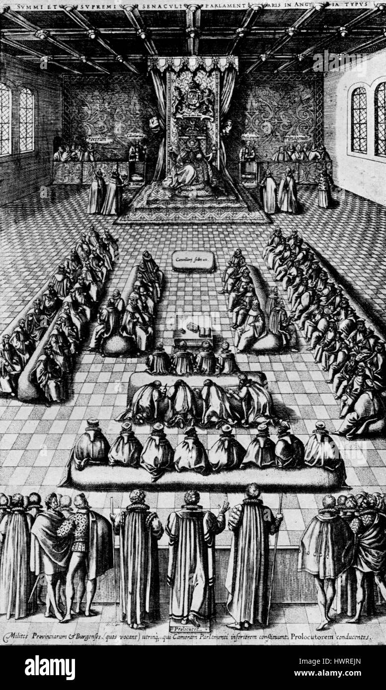 Le parlement anglais en 1585, règne d'Elizabeth I, Londres, 16e siècle Banque D'Images