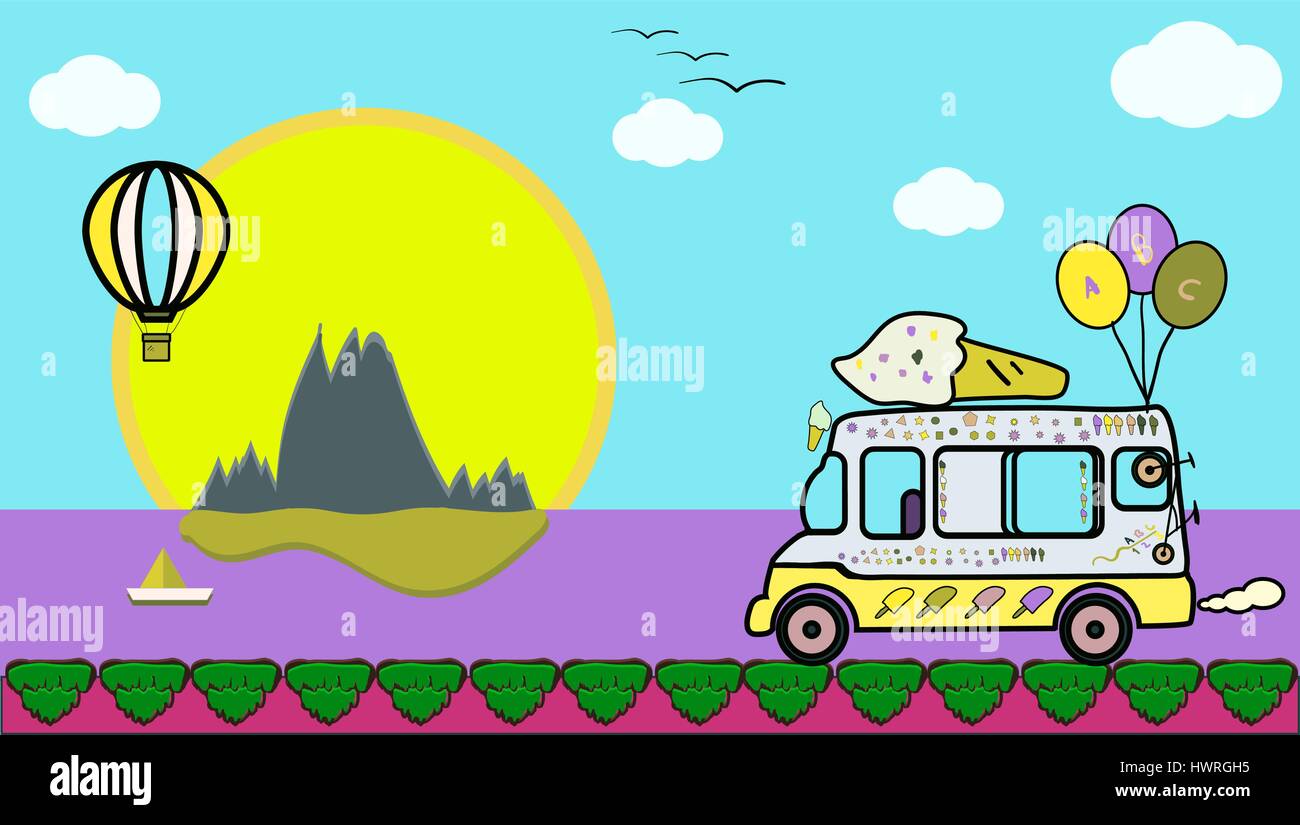 Illustration Avec La Crème Glacée Monde Lolly Trolley Ou Van