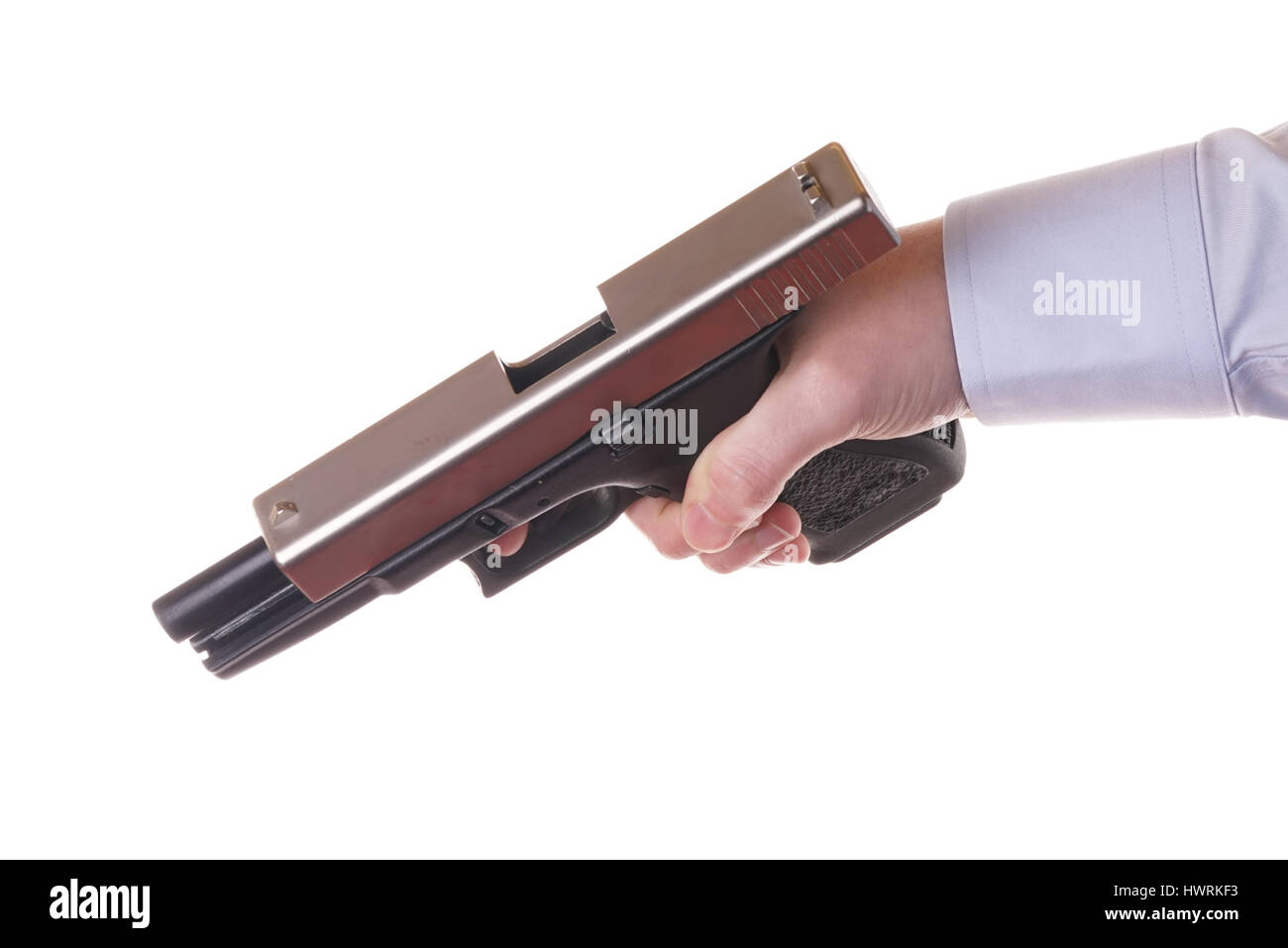 Stock Photo - Hand holding gun isolated on white Banque D'Images