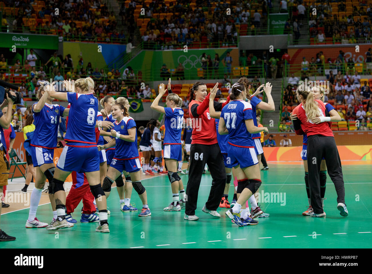 Rio de Janeiro, Brésil. 20 août 2016 L'équipe de handball russe à l'or par rapport à la France à la Jeux Olympiques d'été 2016. ©PAUL J. Sutton/ Banque D'Images