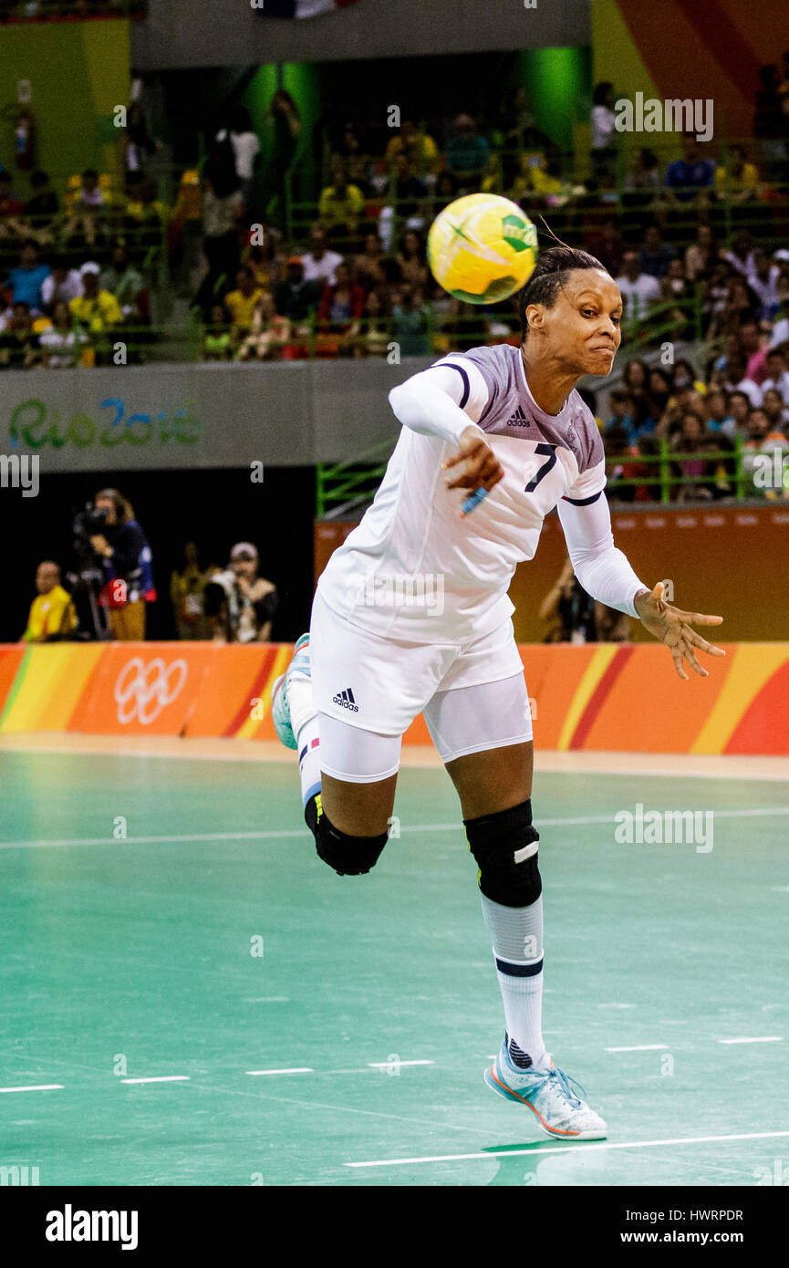 Rio de Janeiro, Brésil. 20 août 2016 Allison Pineau (FRA) # 7 Mise en concurrence dans le handball féminin finale or la Russie contre la France à l'Olympi 2016 Banque D'Images