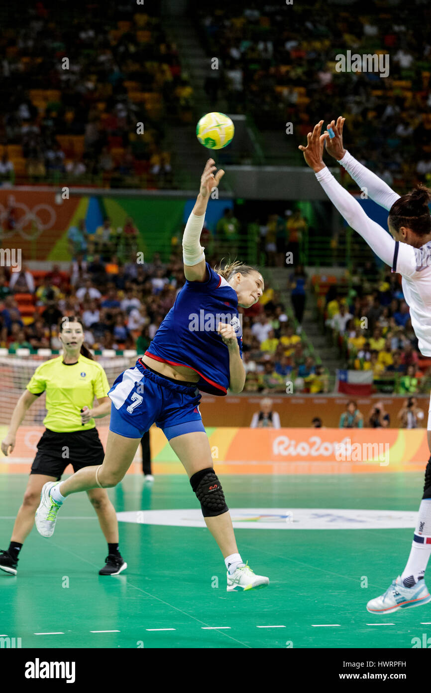 Rio de Janeiro, Brésil. 20 août 2016 Daria Dmitrieva (RUS) # 7 Mise en concurrence dans le handball féminin finale or la Russie contre la France à l'Olymp 2016 Banque D'Images