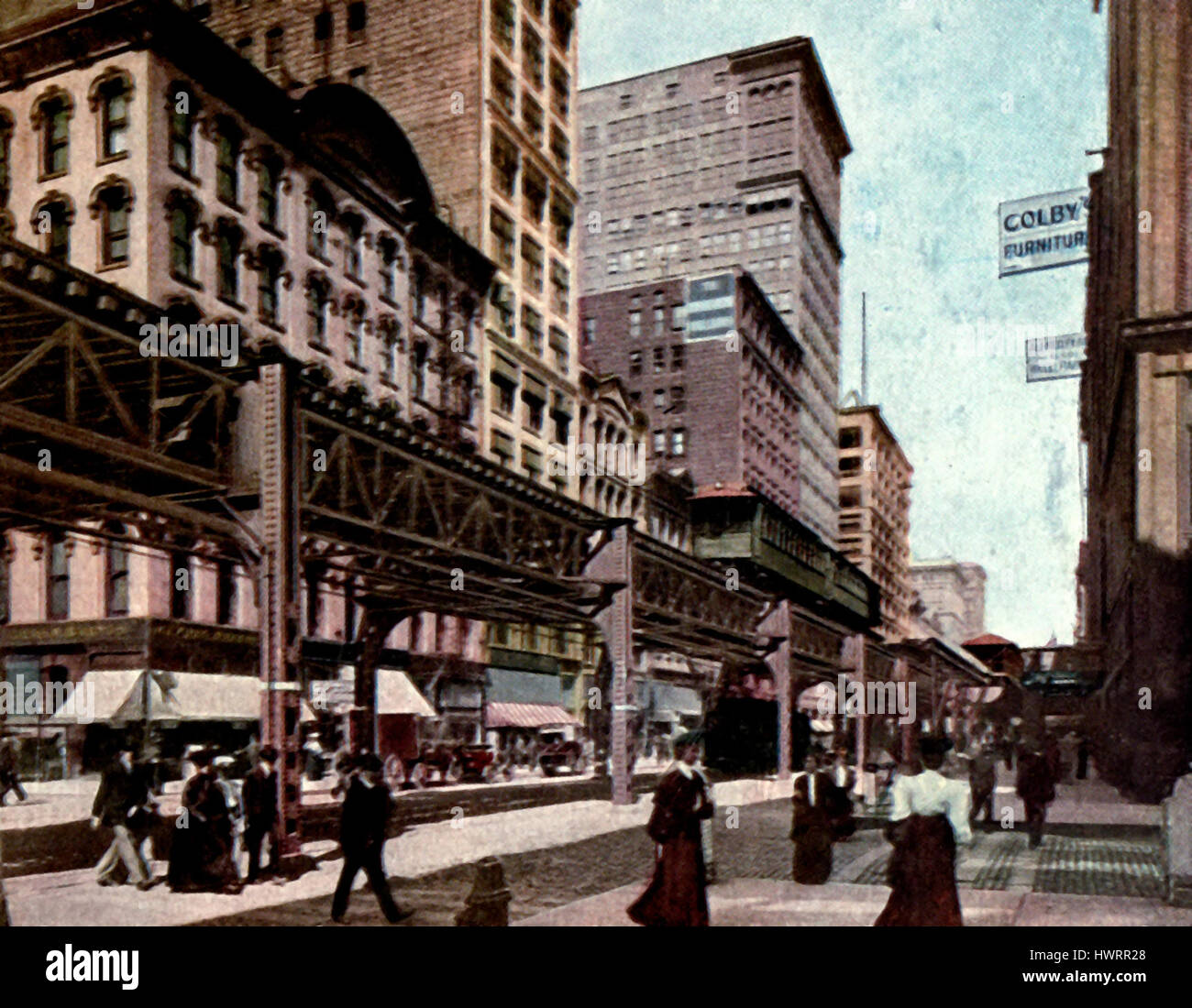 Wabash Avenue au nord de Monroe Street, Chicago, vers 1907 Banque D'Images