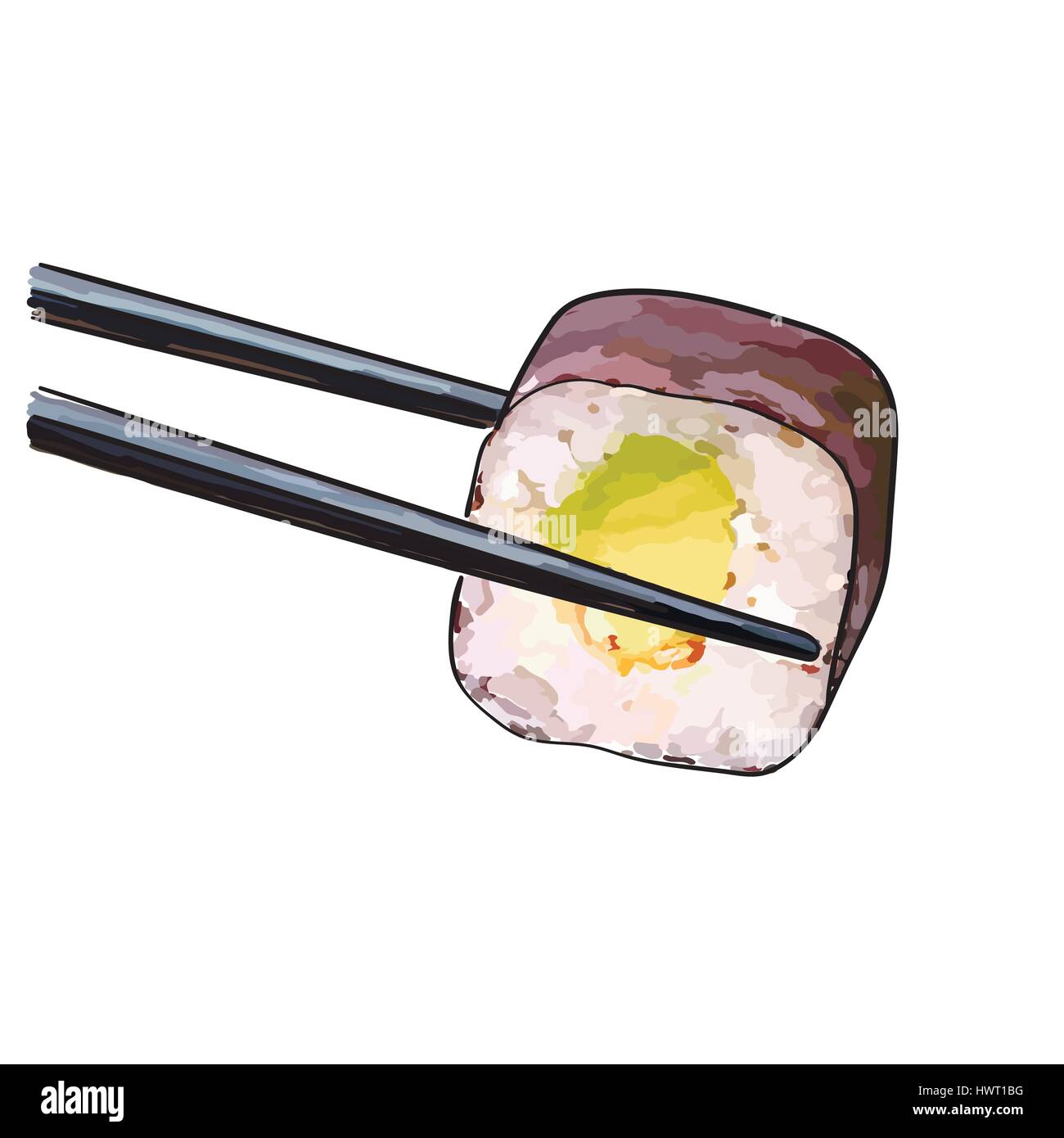 Baguettes holding sushi Illustration de Vecteur