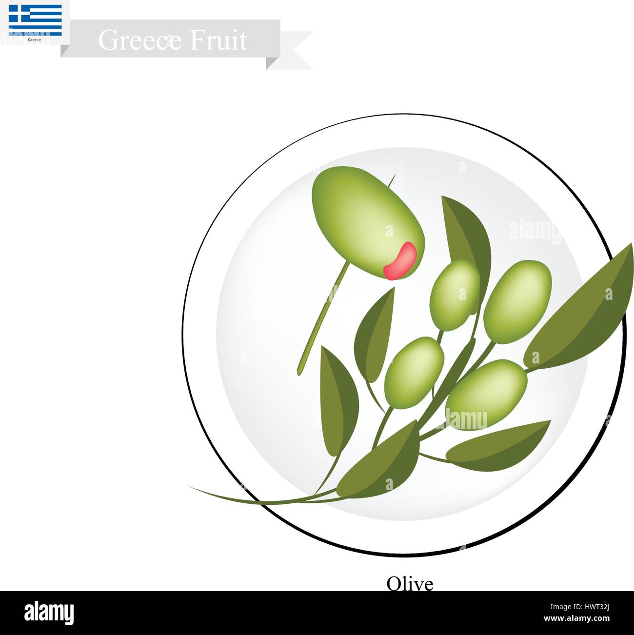 Fruits frais, olives grecques. L'un des fruits les plus populaires de Grèce. Illustration de Vecteur