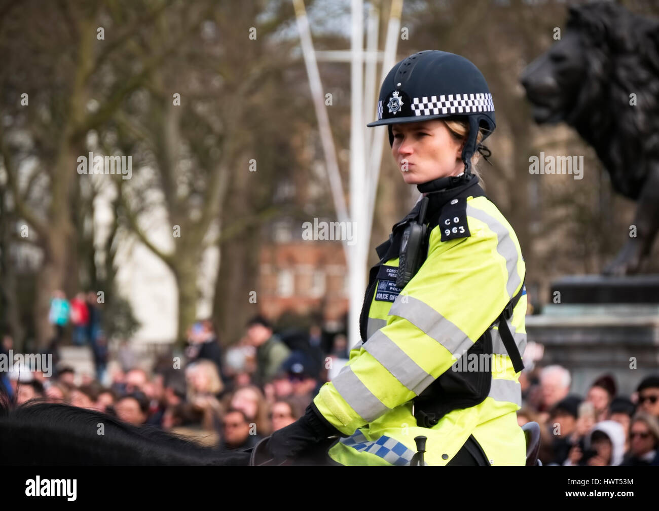 La police de Londres à cheval au palais de Buckingham Banque D'Images