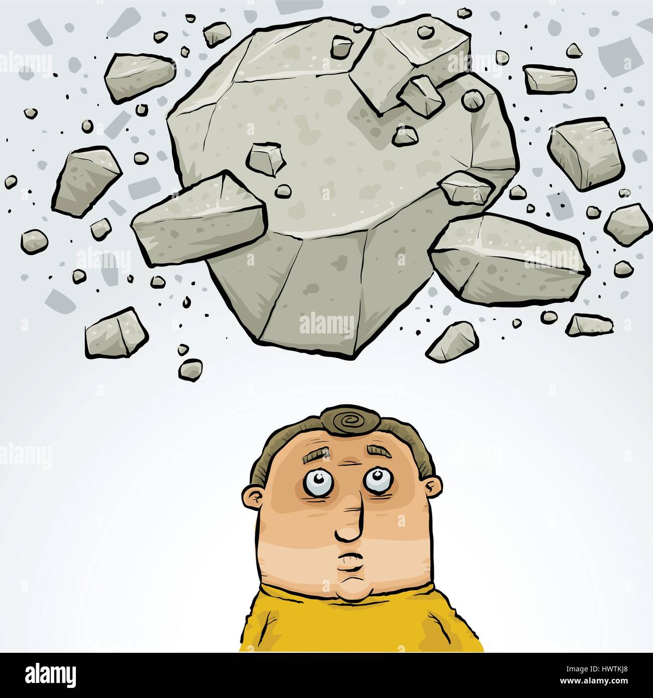 Un dessin de l'homme se rende compte qu'roches tombent sur lui. Illustration de Vecteur