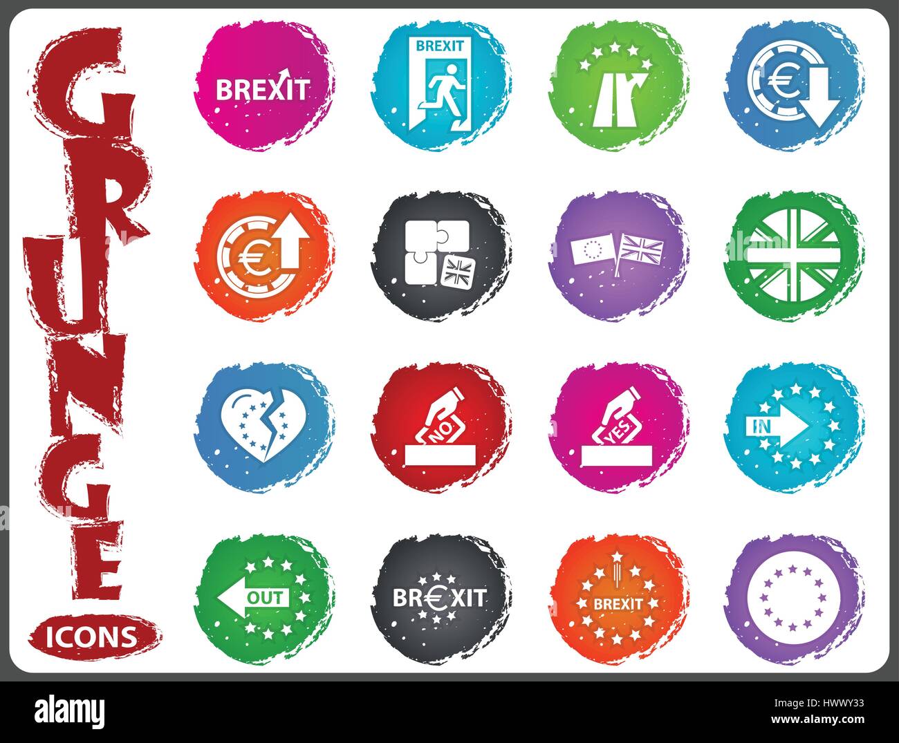 Symbole de brexit vector Icon Set en web grunge style Illustration de Vecteur