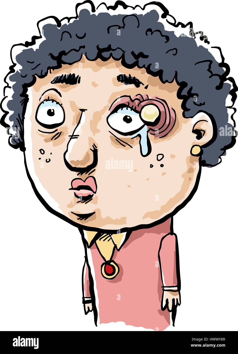 Une triste caricature femme avec une grande étable juste au-dessus de son œil. Illustration de Vecteur