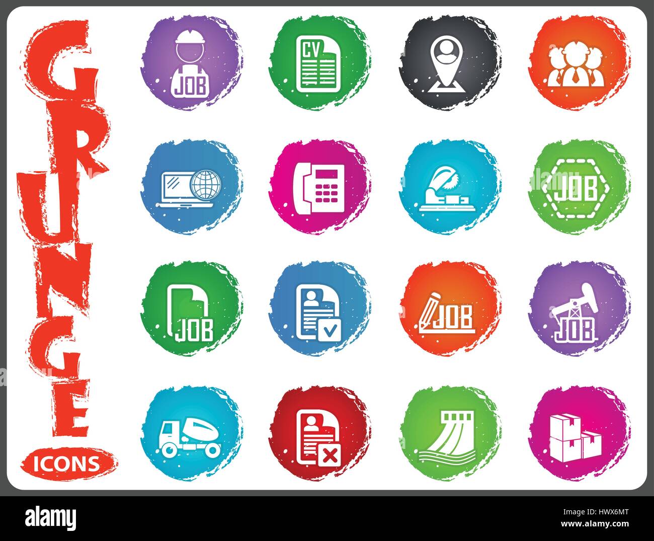 Icône du travail défini pour les sites web et l'interface utilisateur dans le style grunge Illustration de Vecteur