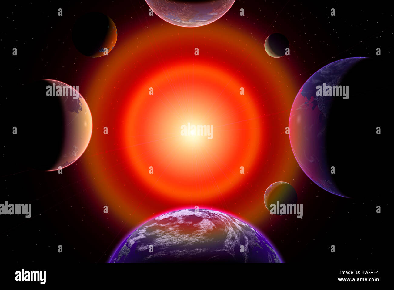 Le système d'étoiles trappiste se composant de 7 exoplanètes Banque D'Images
