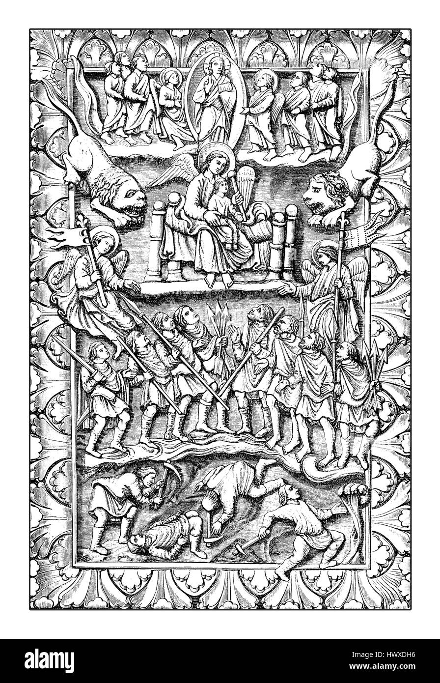 Les images sacrées sculptée du livre de prières de la couverture d'ivoire Charles le Chauve, roi de France et d'Italie et empereur du Saint Empire Romain en IX siècle Banque D'Images