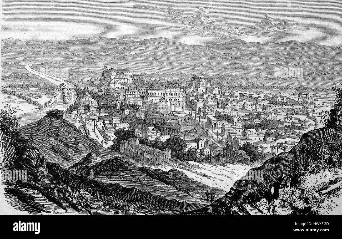 La vue de Rome à l'époque de César, 100 BC - 15 mars 44 av. J.-C., l'Italie, la reproduction d'une image, gravure sur bois de l'année 1881, l'amélioration numérique Banque D'Images