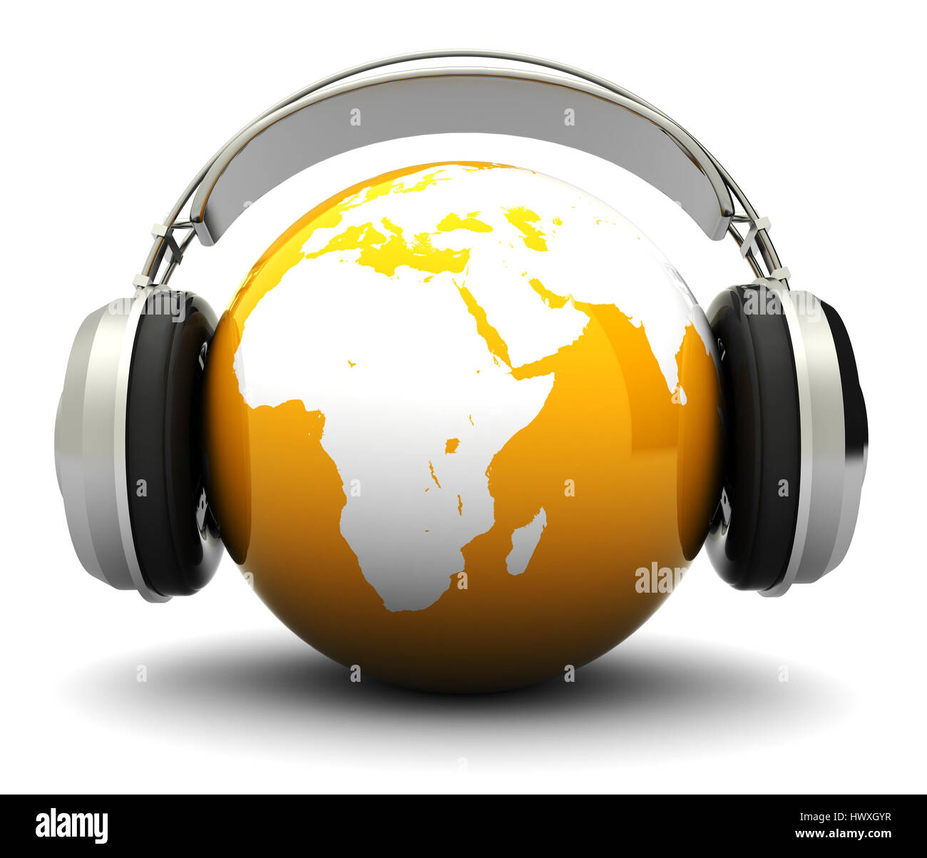 Abstract 3d illustration du globe de la terre et des écouteurs, concept de musique du monde Banque D'Images