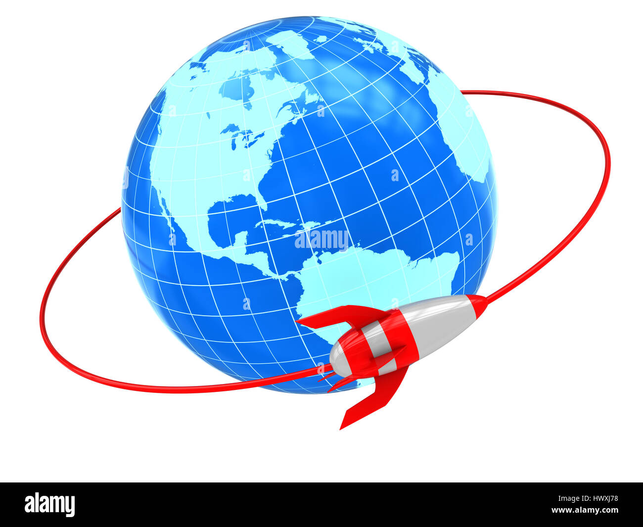 Abstract 3d Illustration De Cartoon Fusee Sur Orbite Autour De La Terre Globe Photo Stock Alamy
