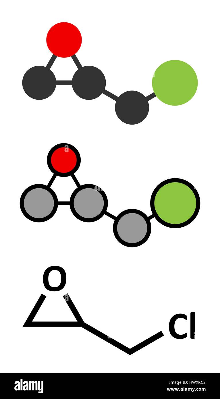 L'épichlorhydrine (ECH) résine époxy building block molécule. Les rendus 2D stylisée et conventionnelle formule topologique. Illustration de Vecteur