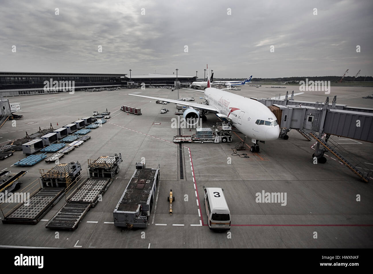 Compagnie aérienne autrichienne à l'aéroport au Japon. Banque D'Images