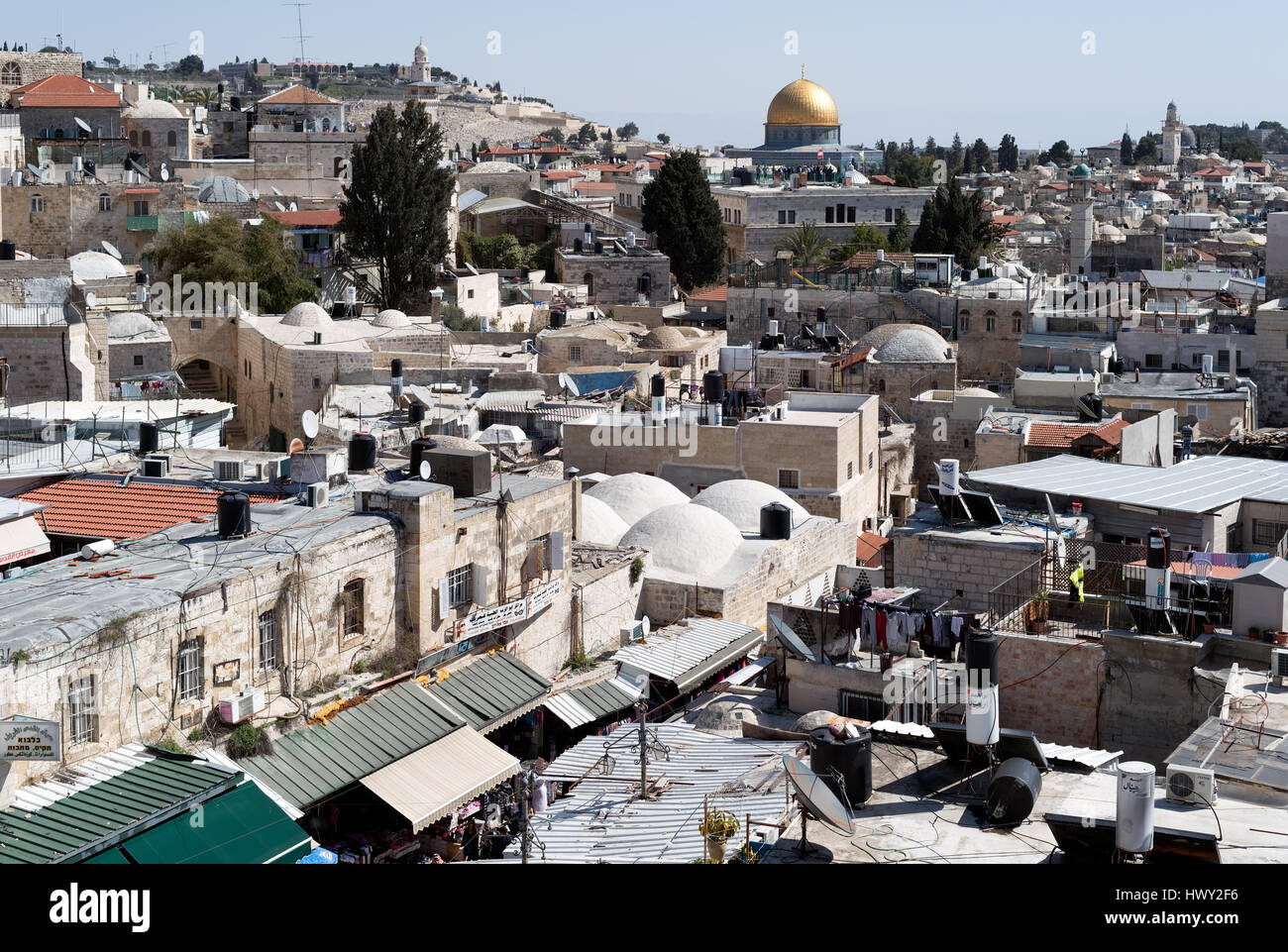 Jérusalem, Israël - 25 Février 2017 : vue sur le dôme du Rocher de la partie sud de l'ancien mur de la ville Banque D'Images