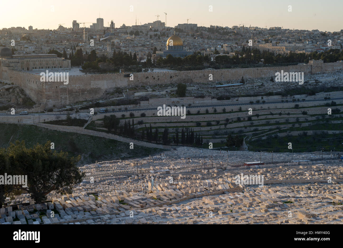 Jérusalem, Israël - 25 Février 2017 : vue sur le cimetière juif sur le Mont des Oliviers, la plus ancienne et importante dans le cimetière de Jérusalem. Banque D'Images Jérusalem, Israël - 25 Février 2017 : vue sur le cimetière juif sur le Mont des Oliviers, la plus ancienne et importante dans le cimetière de Jérusalem. Banque D'Images