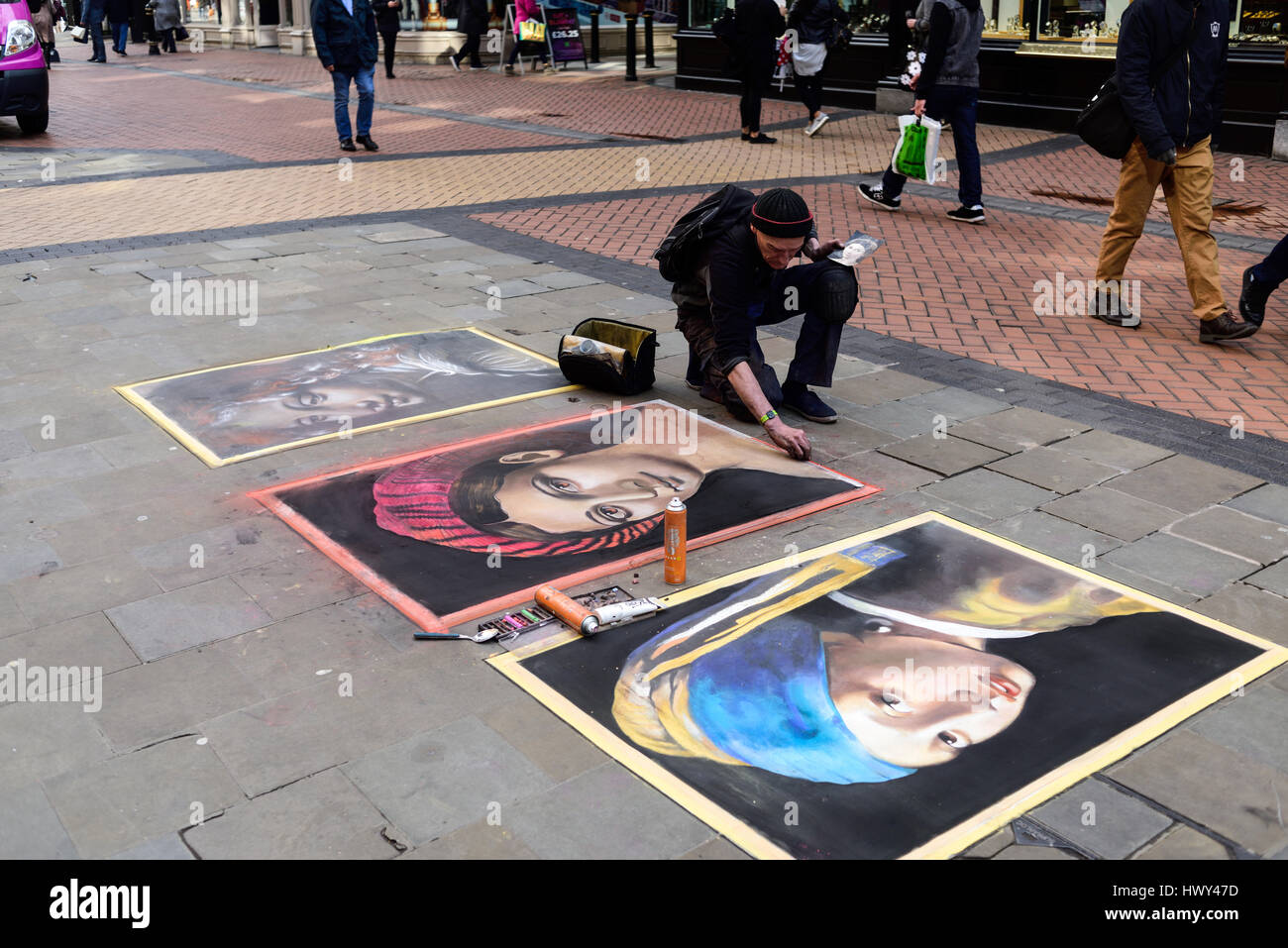 Artiste de rue dans le centre-ville de Birmingham.UK. Banque D'Images