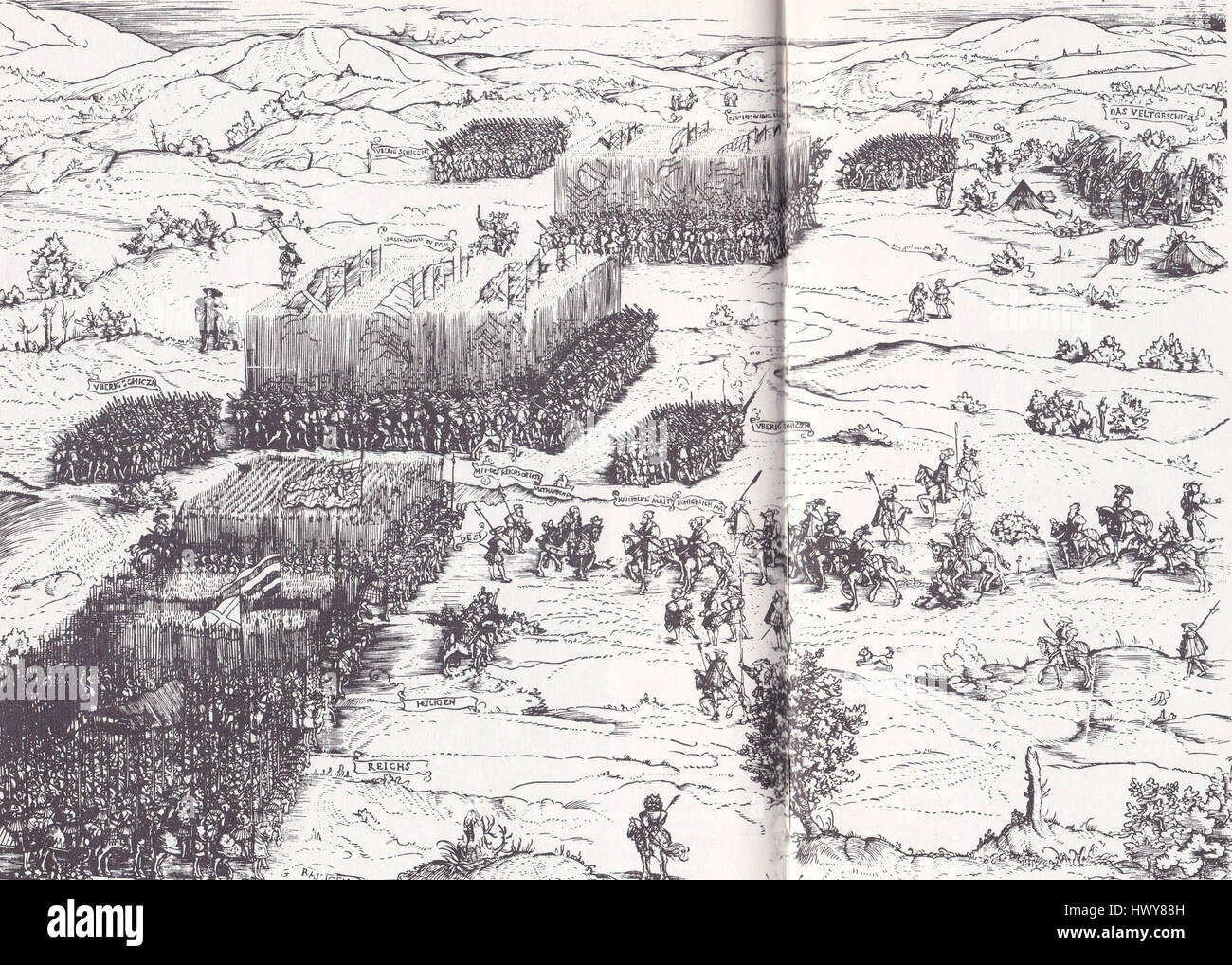 La bataille de Neustadt en 1529 fut un conflit important pendant la guerre des paysans allemands. La bataille voit les forces des paysans s'affronter avec les troupes impériales. La défaite des paysans marque un tournant dans le conflit et conduit à une répression supplémentaire de la révolte. Banque D'Images