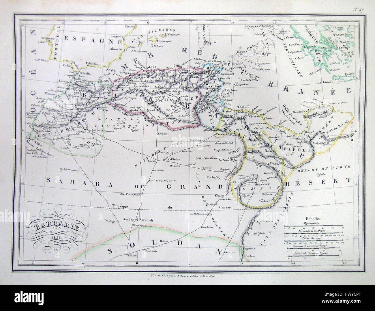 1833 Malte Brun La carte de l'Afrique du Nord ou barbarie Geographicus afriqueamérique mb 1837 Banque D'Images