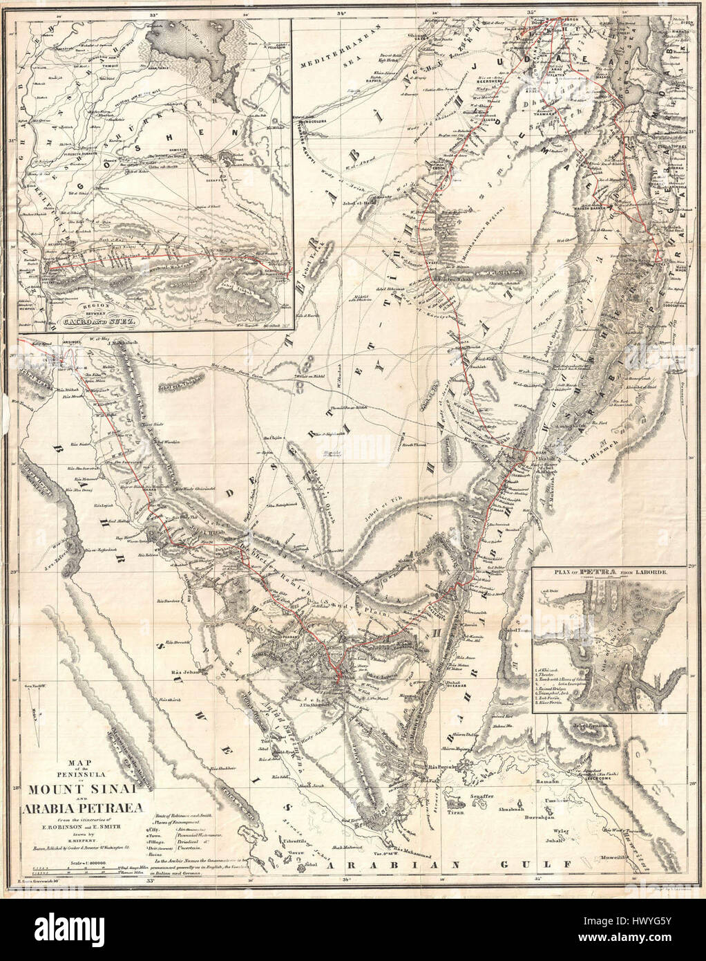 1856 Kiepert Carte de la péninsule du Sinaï, Égypte Geographicus Sinai kiepert 1856 Banque D'Images