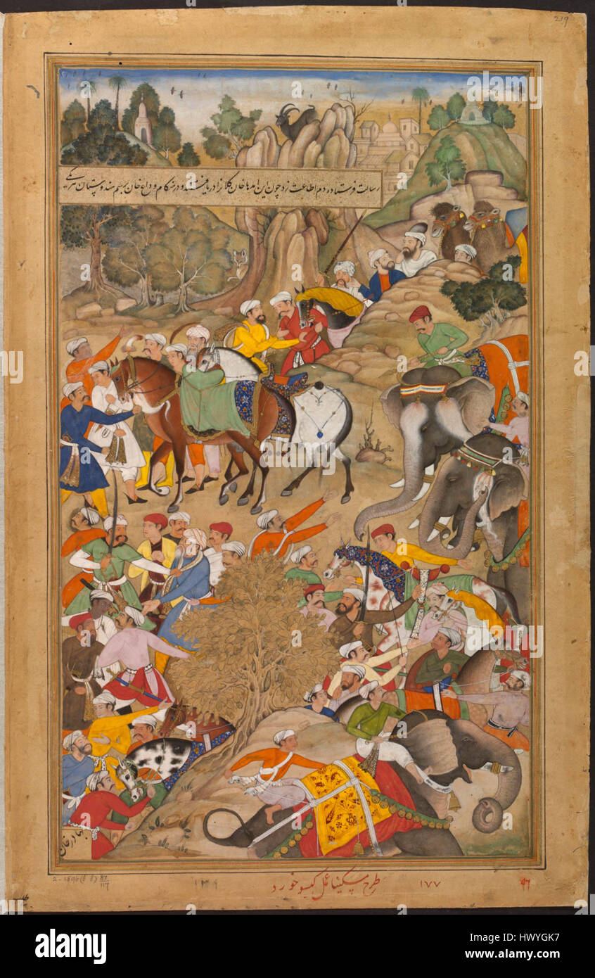 1572 La blessure de Khan Kilan par Rajputs Akbarnama Banque D'Images