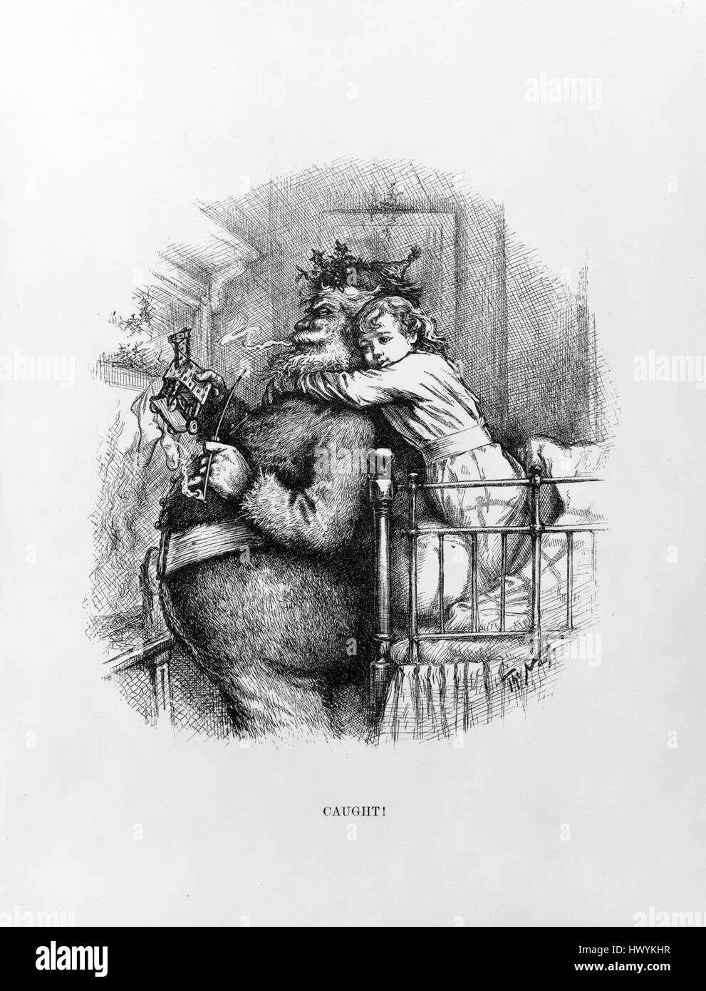 « Caught » de Thomas Nast, un caricaturiste politique américain influent, est une illustration de 1892 représentant probablement un commentaire social ou politique de l'époque. Le travail de Nast critiquait souvent les personnalités politiques, la corruption et les questions sociales. Banque D'Images