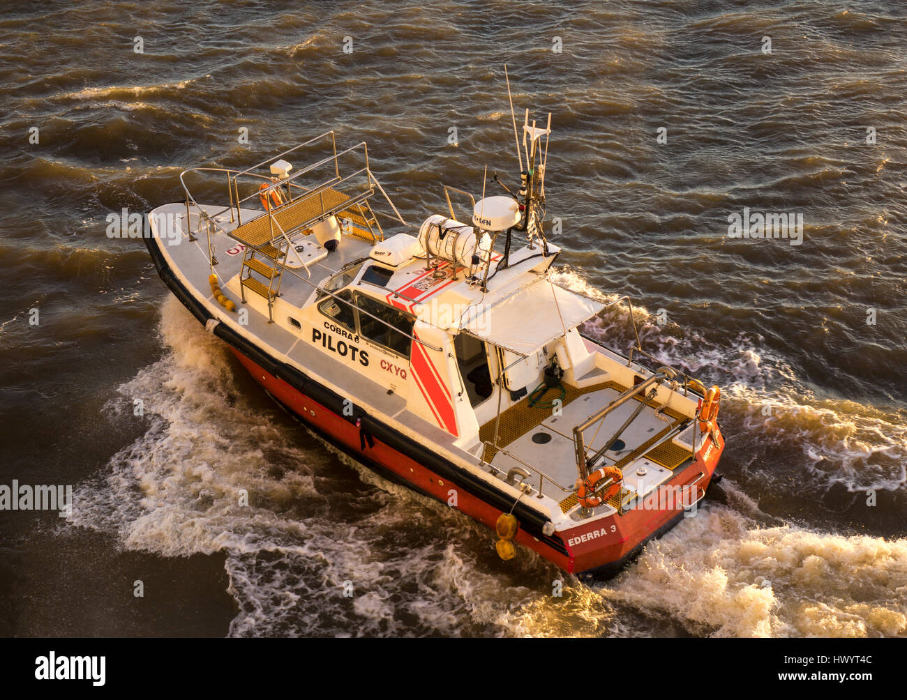 Bateau pilote, vient d'expédier à collecter pilote, Montevideo, Uruguay Banque D'Images