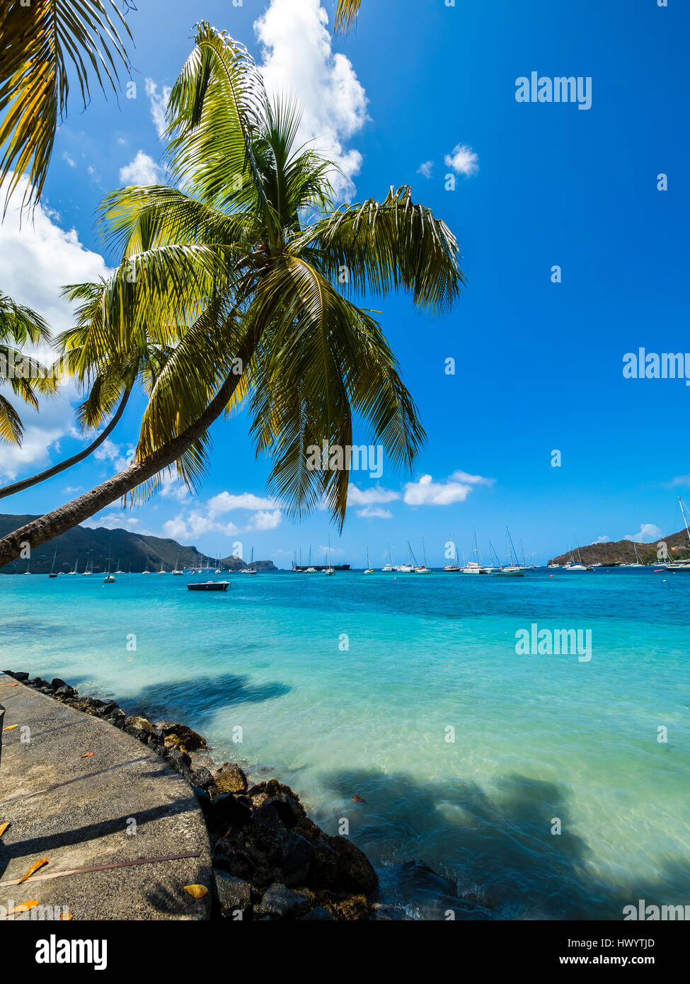 Caraïbes, St Vincent et les Grenadines, Bequia, la baie de Port Elisabeth avec les bateaux à voile Banque D'Images