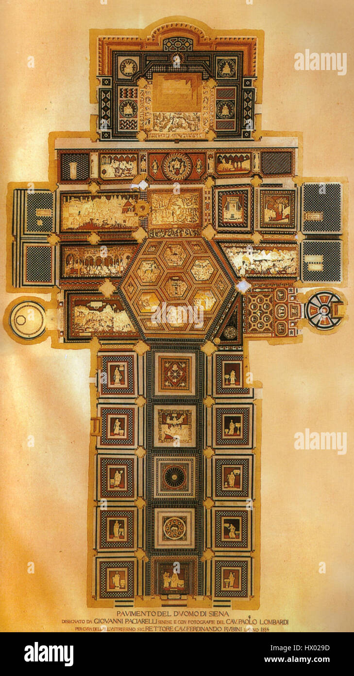 Un plan architectural de Giovanni Paciarelli de 1884, détaillant la disposition du sol de la cathédrale de Sienne, un exemple important du design de la Renaissance italienne. Banque D'Images
