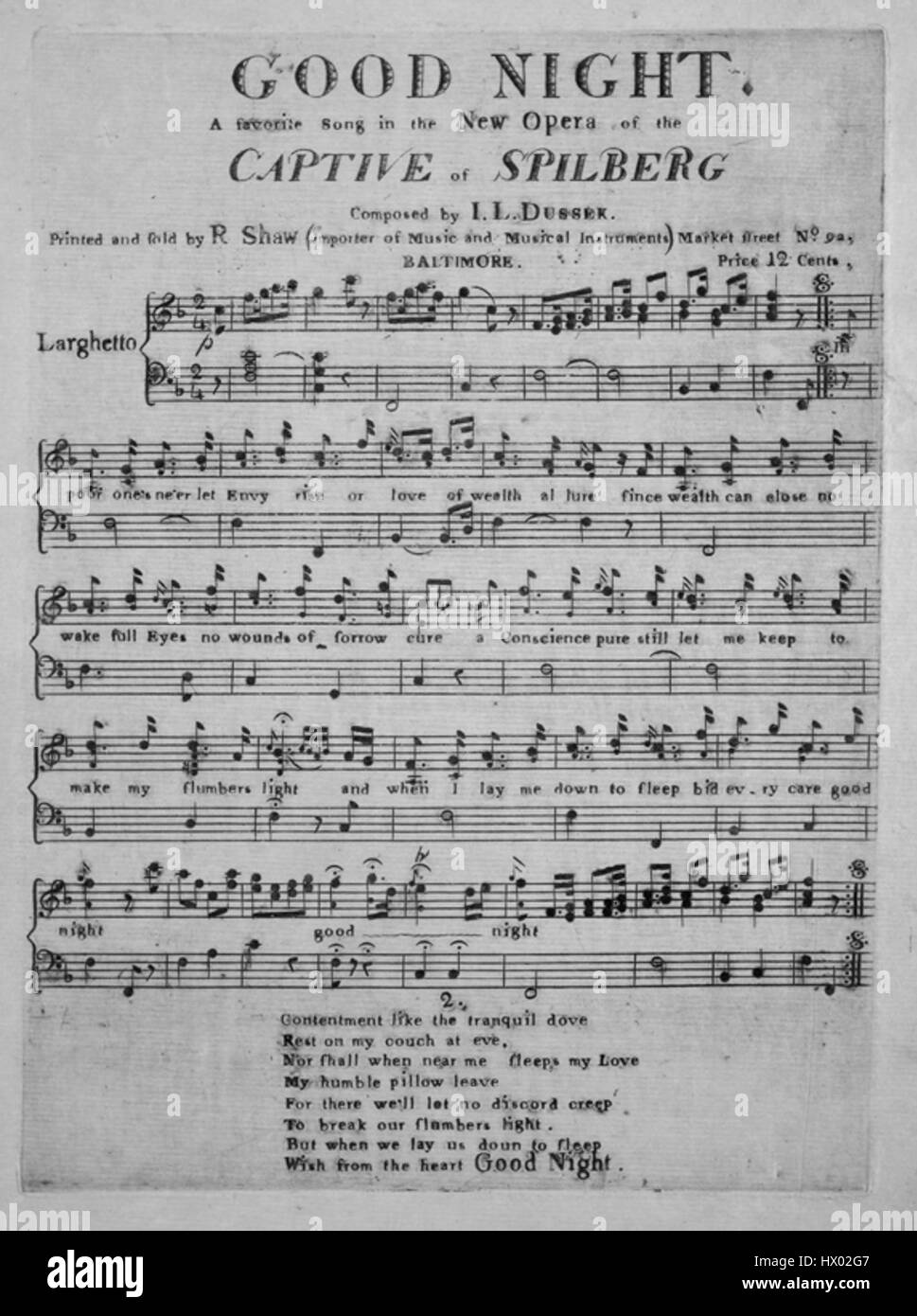 Good Night de Dussek est une composition musicale qui reflète le style classique du XVIIIe siècle. Connue pour sa mélodie apaisante, la pièce est souvent associée aux traditions apaisantes de la musique du soir. Banque D'Images