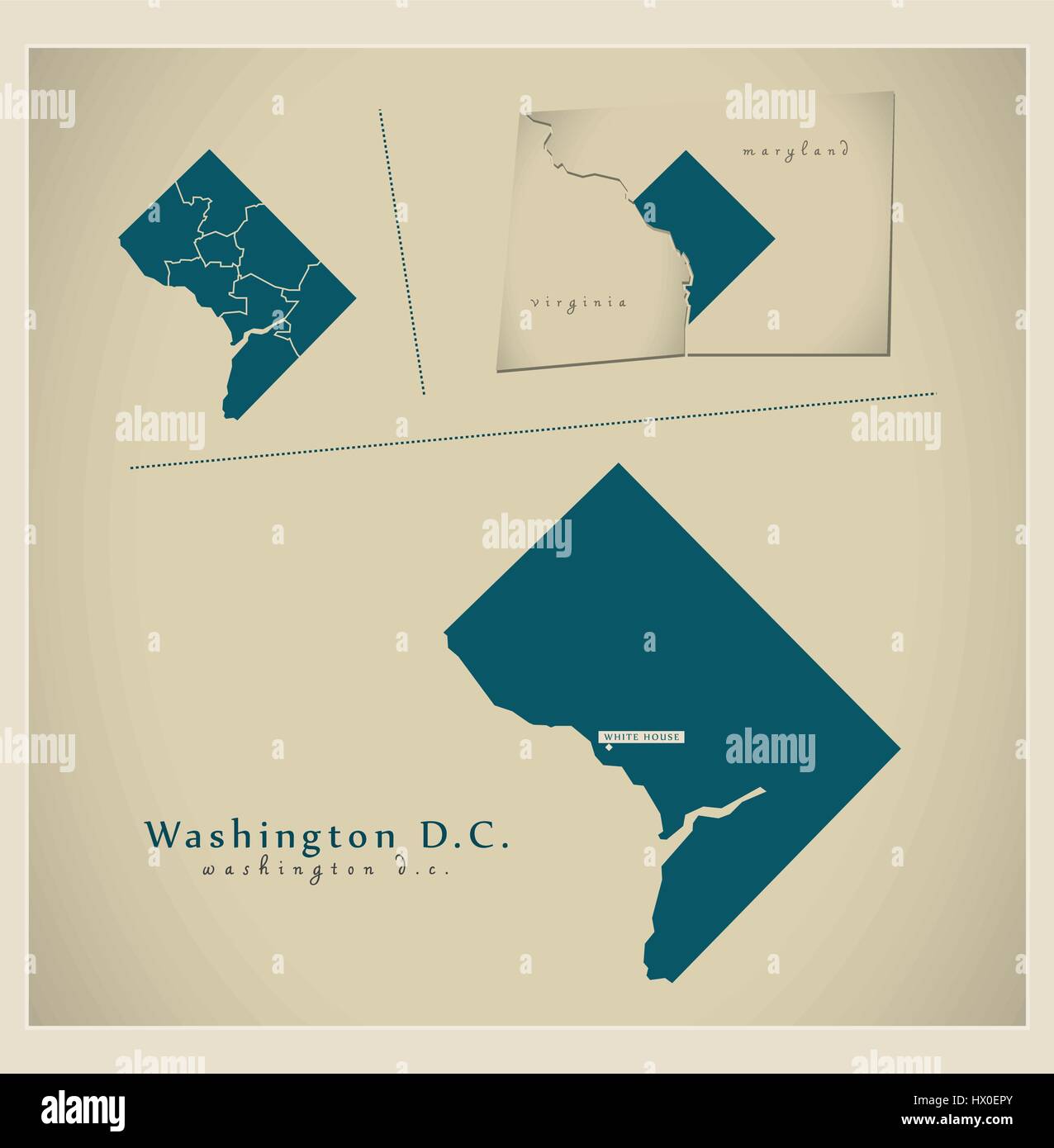 Carte moderne - Washington, D.C., USA Illustration de Vecteur