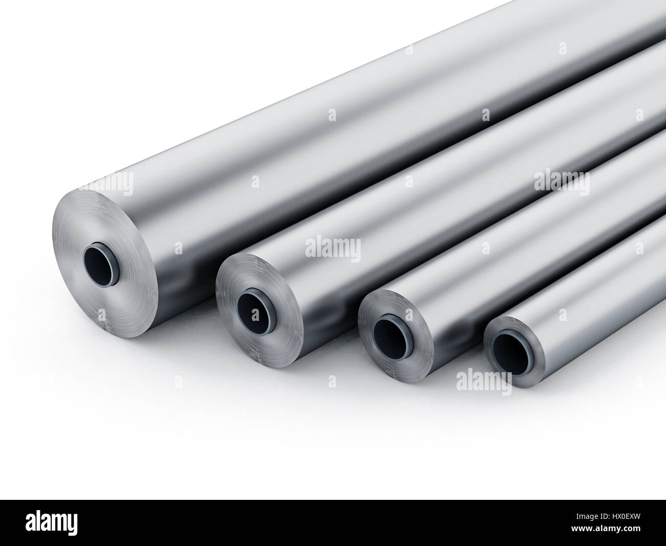 Tubes en aluminium isolé sur fond blanc. 3D illustration. Banque D'Images