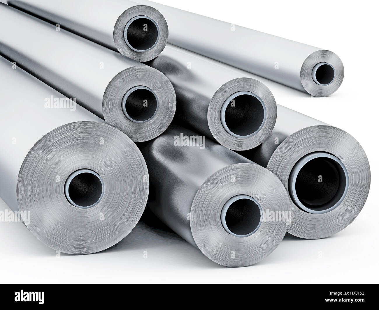 Tubes en aluminium isolé sur fond blanc. 3D illustration. Banque D'Images
