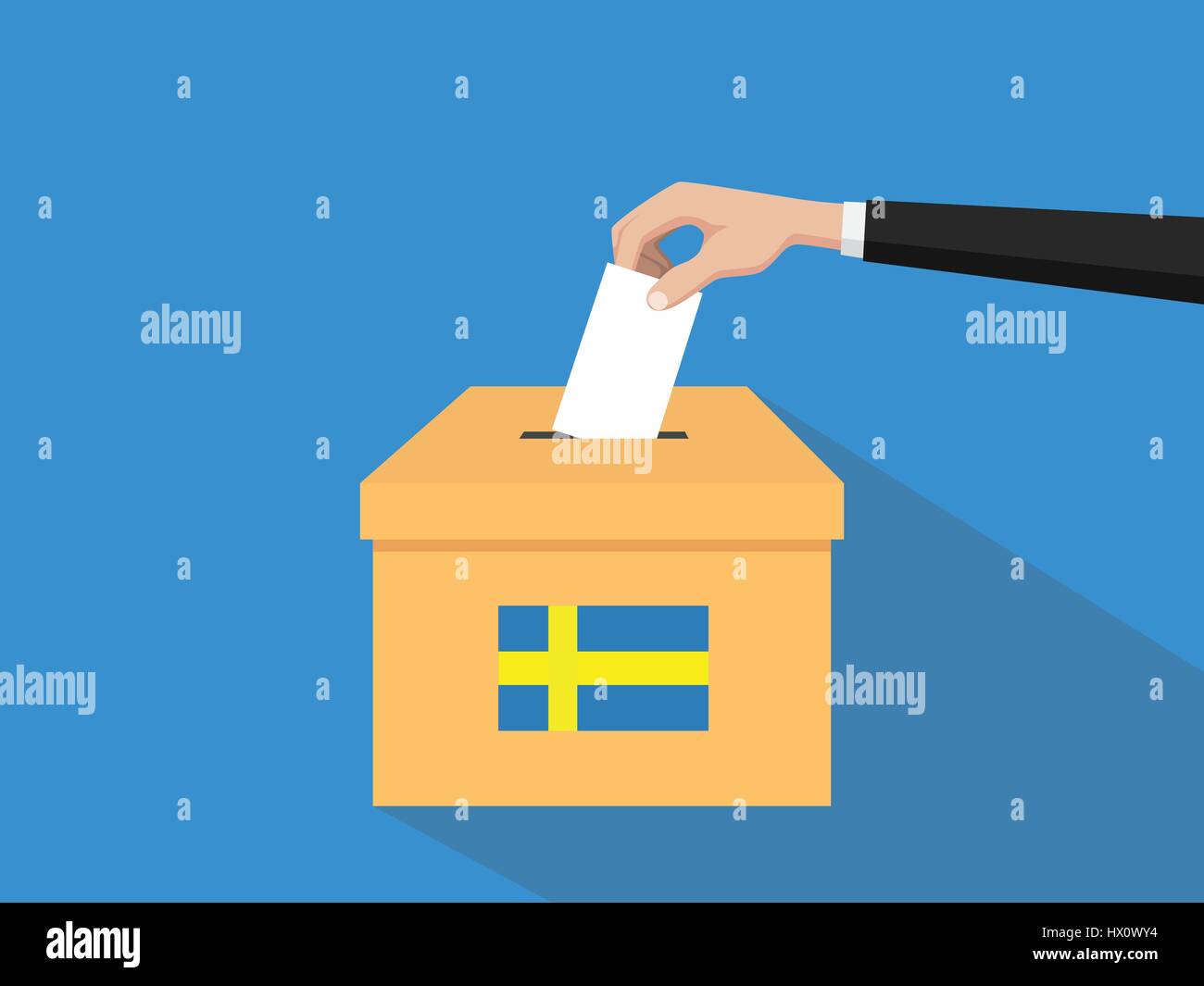 La Suède vote élection concept illustration avec les gens voter votes donne la main à insérer avec ombre portée de l'élection des boîtes style plat Illustration de Vecteur