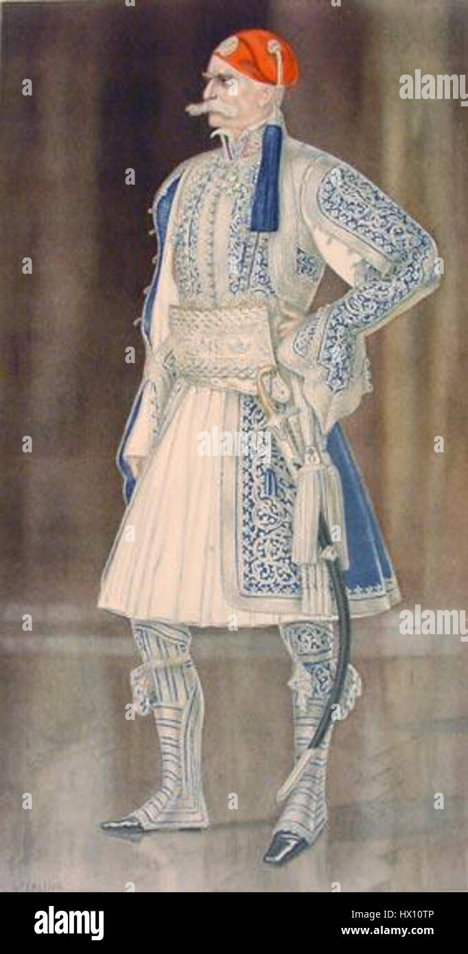 La Fustanella est un vêtement grec traditionnel, généralement porté par les hommes. Il se caractérise par une jupe plissée et une chemise blanche distinctive. Le vêtement a une signification historique dans la culture grecque et est un symbole de l'identité nationale depuis le 19ème siècle, communément associé aux luttes pour l'indépendance. La Fustanella est un élément emblématique de la tenue traditionnelle grecque, en particulier pendant les cérémonies et les fêtes nationales. Banque D'Images